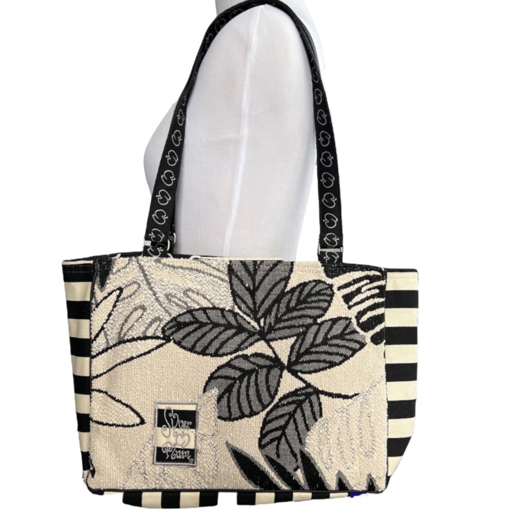 Silver Plum, Vintage Custom Tapestry One, Denim, Cream, Gray, Black Bag/Tote